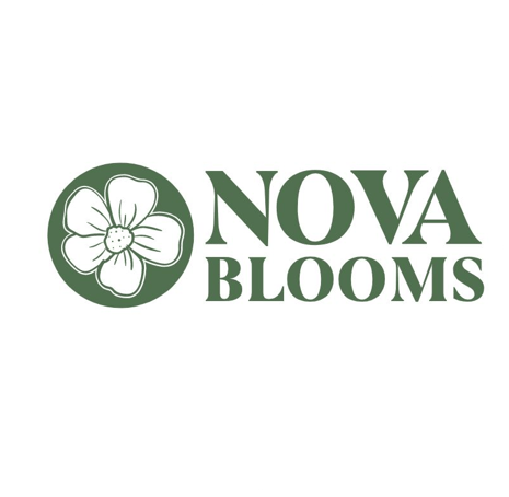 Logo of Nova Blooms featuring a green flower icon next to the text "NOVA BLOOMS" in bold green letters on a white background.