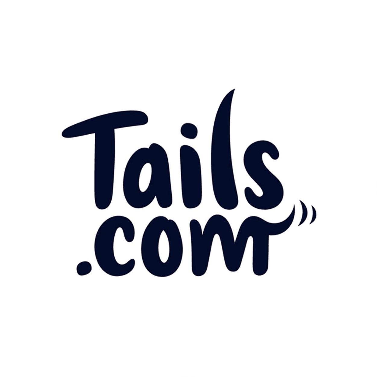 Tails.com logo featuring stylized text with a playful tail design element on a white circular background.